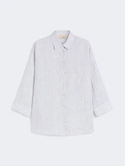 Max Mara Striped Linen Canvas Shirt In Blue