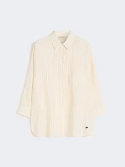 Max Mara Striped Linen Canvas Shirt In Brown