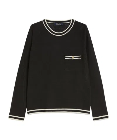 Max Mara Striped Linen Yarn Sweater In Black