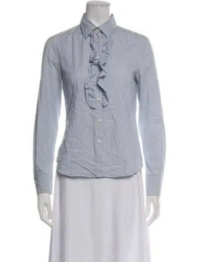 Pre-owned Max Mara Striped Long Sleeve Blouse In Blue