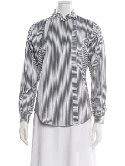 Pre-owned Max Mara Striped Long Sleeve Blouse W/ Tags In Black