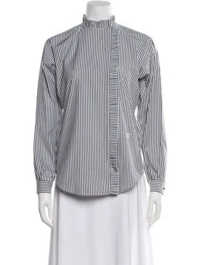Pre-owned Max Mara Striped Long Sleeve Blouse W/ Tags In Gray