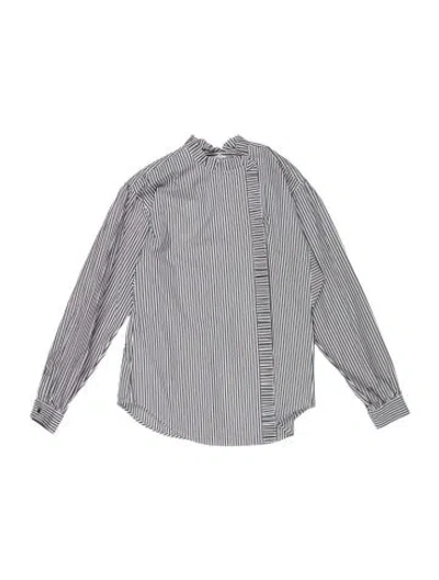 Pre-owned Max Mara Striped Long Sleeve Blouse W/ Tags In Gray