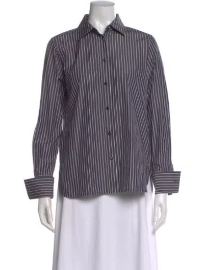 Pre-owned Max Mara Striped Long Sleeve Button-up Top In Blue