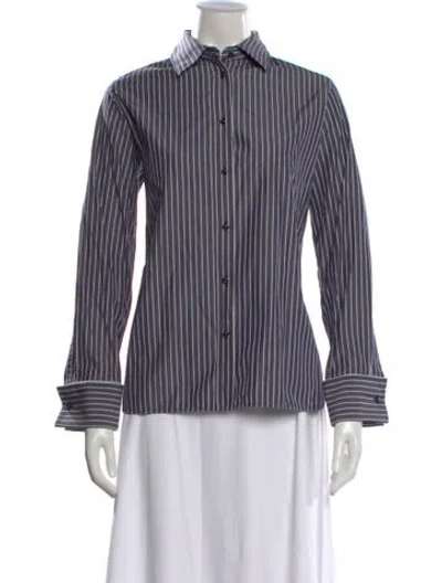 Pre-owned Max Mara Striped Long Sleeve Button-up Top In Blue