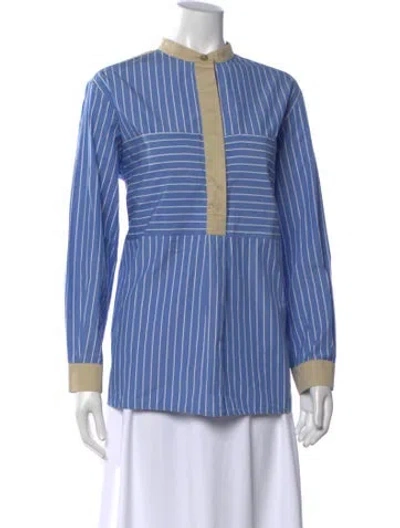 Pre-owned Max Mara Striped Long Sleeve Button-up Top In Blue