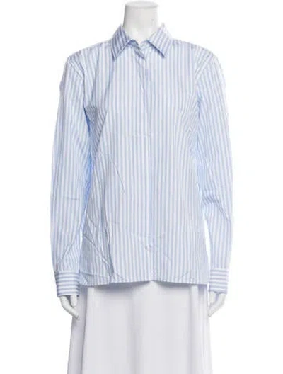 Pre-owned Max Mara Striped Long Sleeve Button-up Top W/ Tags In Blue