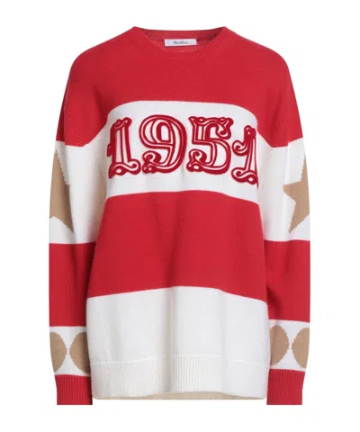 Max Mara Striped Long Sleeve Knit Sweater In Red