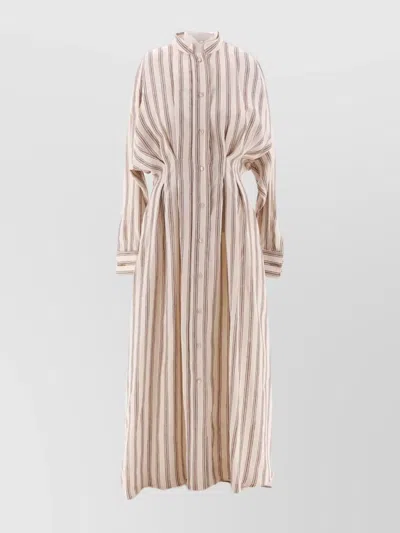 Max Mara Striped Long Sleeve Maxi Dress With Cuffed Sleeves In Neutral