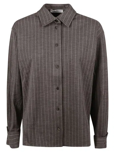 Max Mara Striped Long-sleeved Shirt In Medium Grey