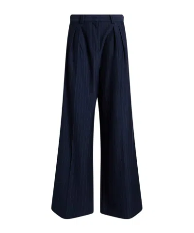 Max Mara Striped Loose Pants In Blue