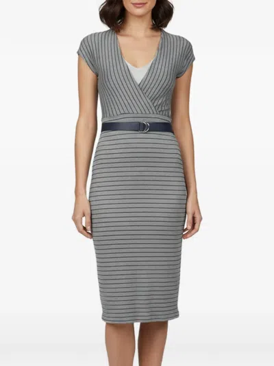Pre-owned Max Mara Striped Midi Dress In Grey