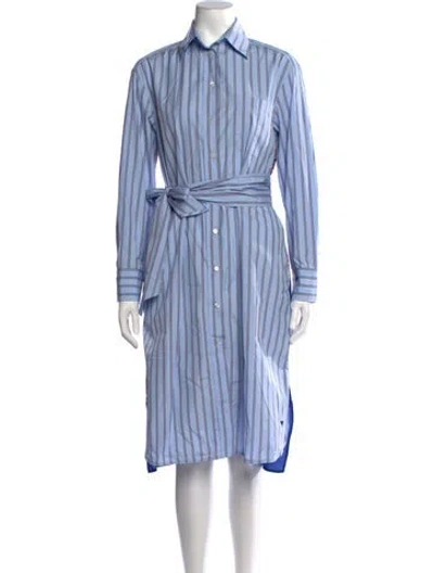 Pre-owned Max Mara Striped Midi Length Dress In Blue