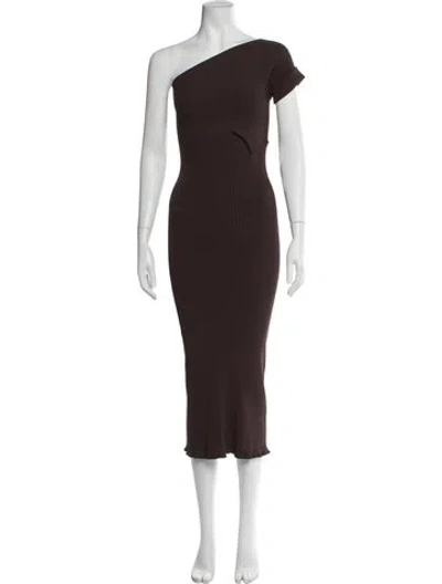 Pre-owned Max Mara Striped Midi Length Dress In Brown