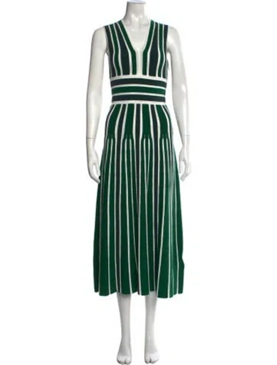 Pre-owned Max Mara Striped Midi Length Dress In Green