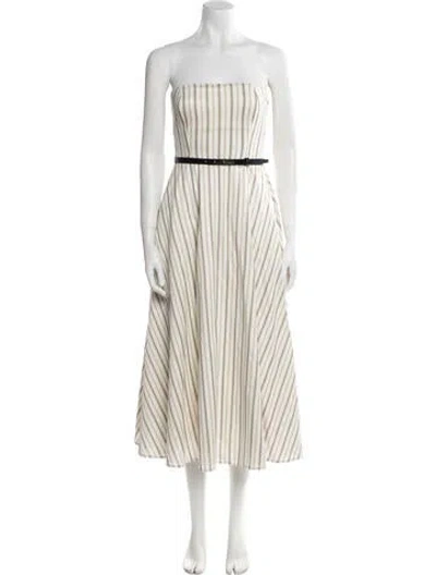 Pre-owned Max Mara Striped Midi Length Dress In White