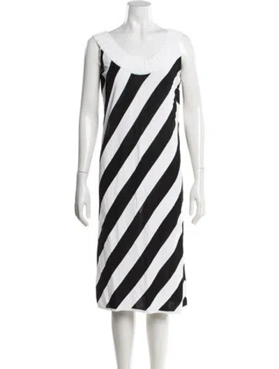 Pre-owned Max Mara Striped Midi Length Dress In White