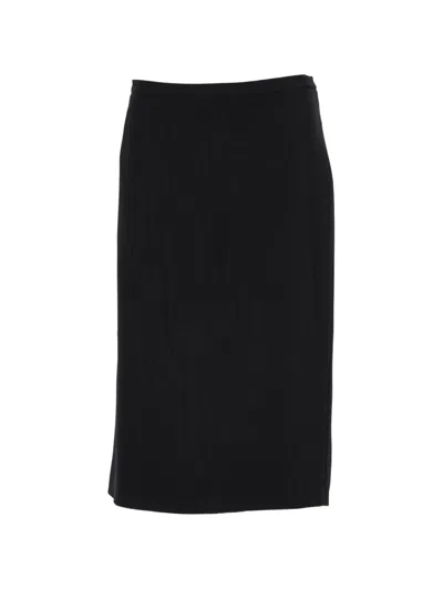 Pre-owned Max Mara Striped Midi Pencil Skirt In Black