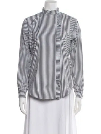 Pre-owned Max Mara Striped Mock Neck Blouse W/ Tags In Gray
