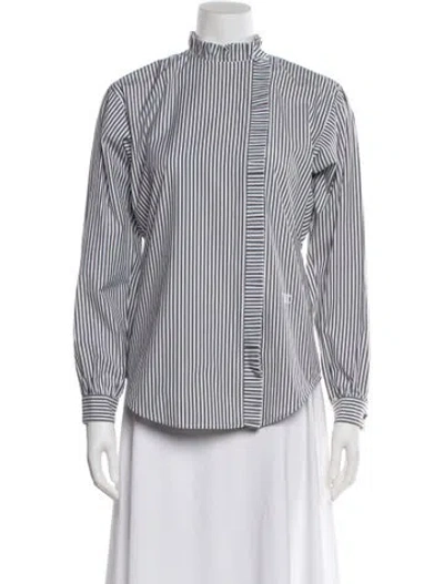 Pre-owned Max Mara Striped Mock Neck Blouse W/ Tags In Gray