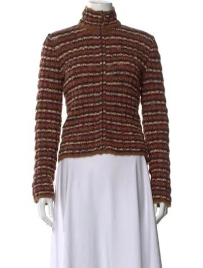 Pre-owned Max Mara Striped Mock Neck Sweater In Brown