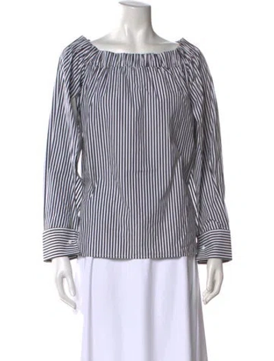 Pre-owned Max Mara Striped Off-the-shoulder Blouse In White