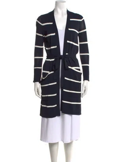 Pre-owned Max Mara Striped Open Front Sweater In Blue