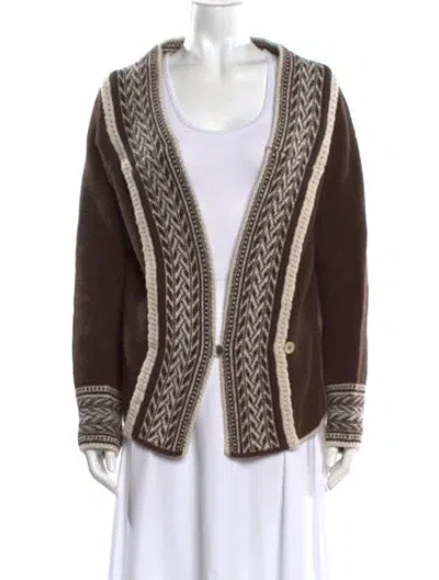 Pre-owned Max Mara Striped Open Front Sweater In Brown