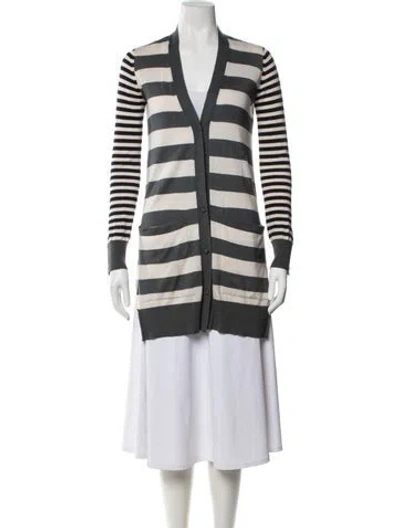 Pre-owned Max Mara Striped Open Front Sweater In Gray