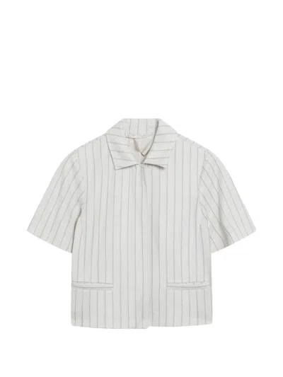 Max Mara Striped Patch Pocket Jacket In White