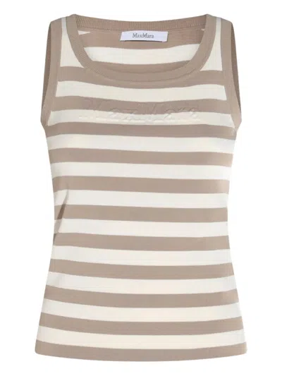 Max Mara Striped-pattern Ribbed-knit Top In Neutral