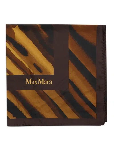 Max Mara Striped-pattern Silk Scarf In Brown