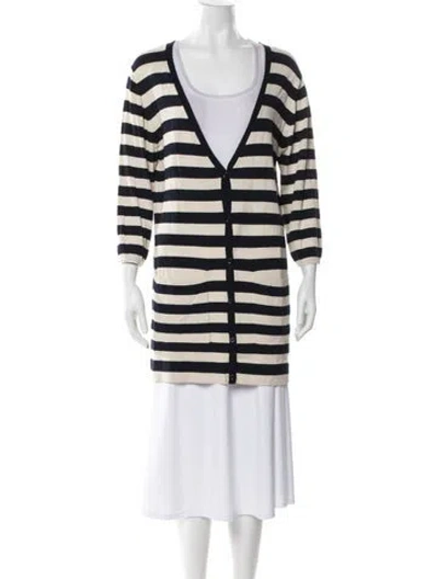 Pre-owned Max Mara Striped Plunge Neckline Sweater