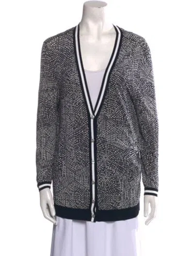 Pre-owned Max Mara Striped Plunge Neckline Sweater In Black