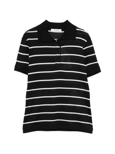 Max Mara Striped Polo Top In Black