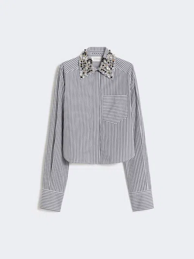 Max Mara Striped Poplin Cropped Shirt In Black