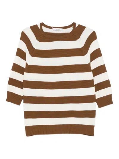 Max Mara Striped Raglan-sleeve Sweater In Brown