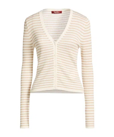 Max Mara Striped Ribbed Knit Cardigan In White