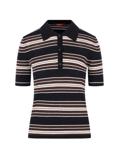 Max Mara Striped Ribbed Sweater In Black