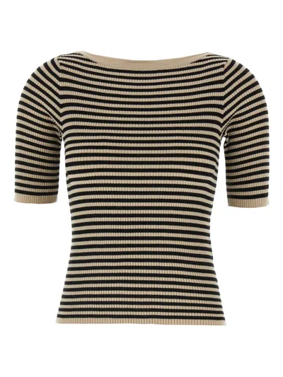 Max Mara Striped Ribbed T-shirt In Multi