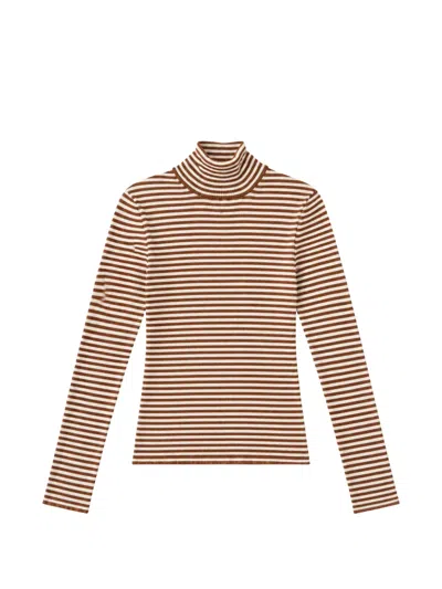 Max Mara Striped Ribbed-knit Sweater In Brown
