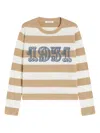 Max Mara Wool Sweater With Embroidered Stripes And Crew Neck In Brown