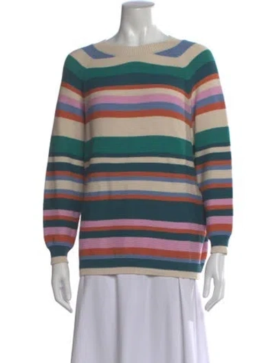 Pre-owned Max Mara Striped Scoop Neck Sweater In Blue