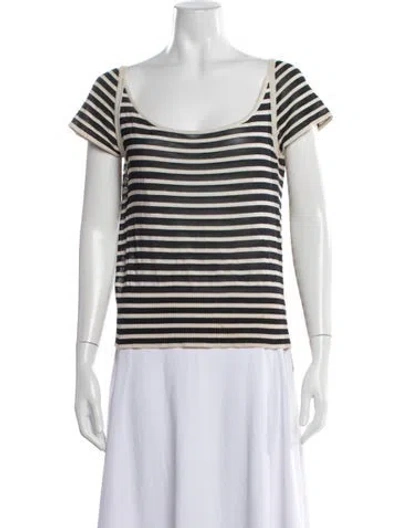 Pre-owned Max Mara Striped Scoop Neck T-shirt In Black