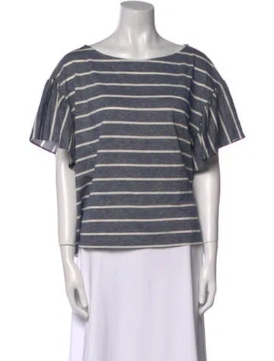 Pre-owned Max Mara Striped Scoop Neck T-shirt In Blue
