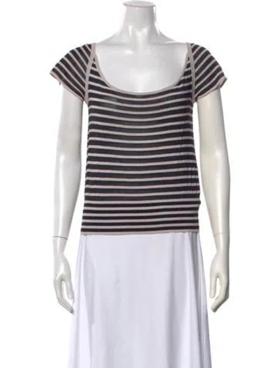 Pre-owned Max Mara Striped Scoop Neck T-shirt In Neutral