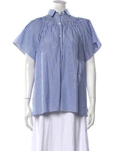 Pre-owned Max Mara Striped Short Sleeve Blouse In Blue