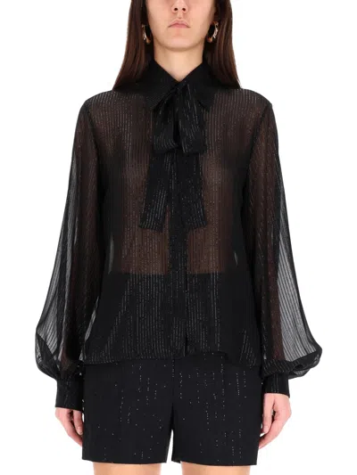 Max Mara Striped Silk Chiffon Shirt In Black