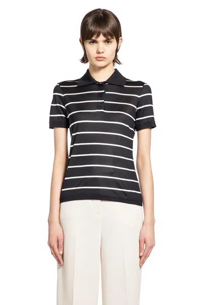 Max Mara Striped Silk Jersey Short-sleeve Polo In Blue