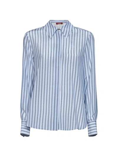 Max Mara Striped Silk Shirt In Blue